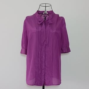 J.Crew Purple Silk Blend Bow Tie Neck Blouse- Size 4